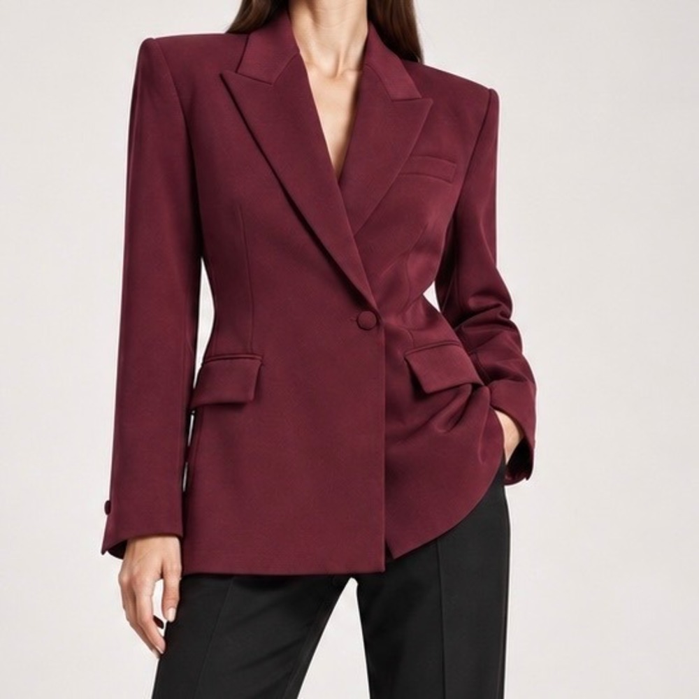 MNG Mango Womens Burgundy Peak Lapel Single Button Oversized Blazer Size S